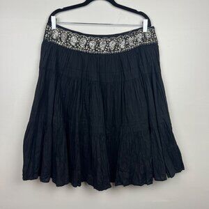 BCBG Maxazria Women's Black Embellished Flare 100% Cotton Boho Skirt Size M